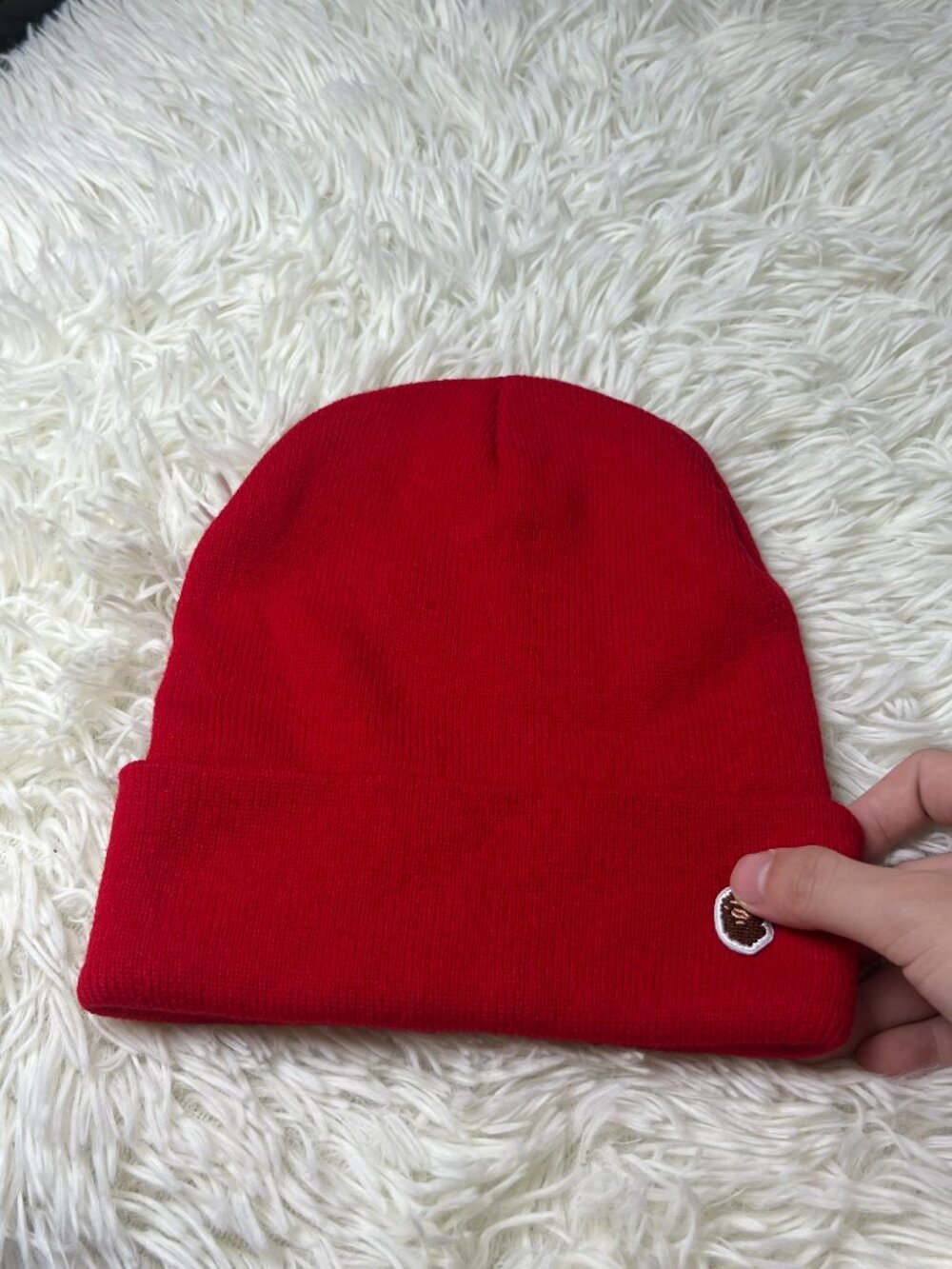 Red Knit Beanie Embroidered Logo Outdoor Hat